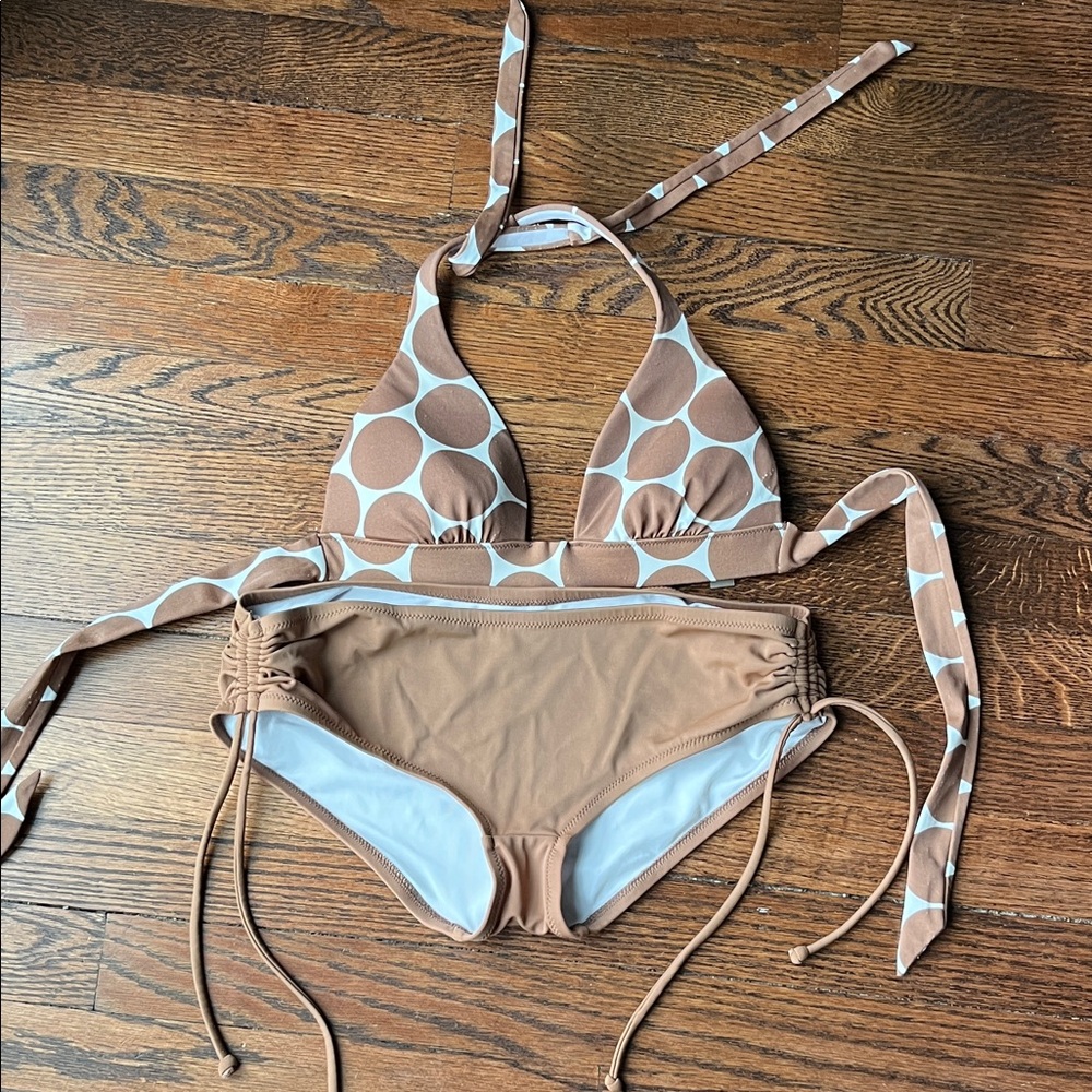 Brown and White Polka Dot Bikini Set